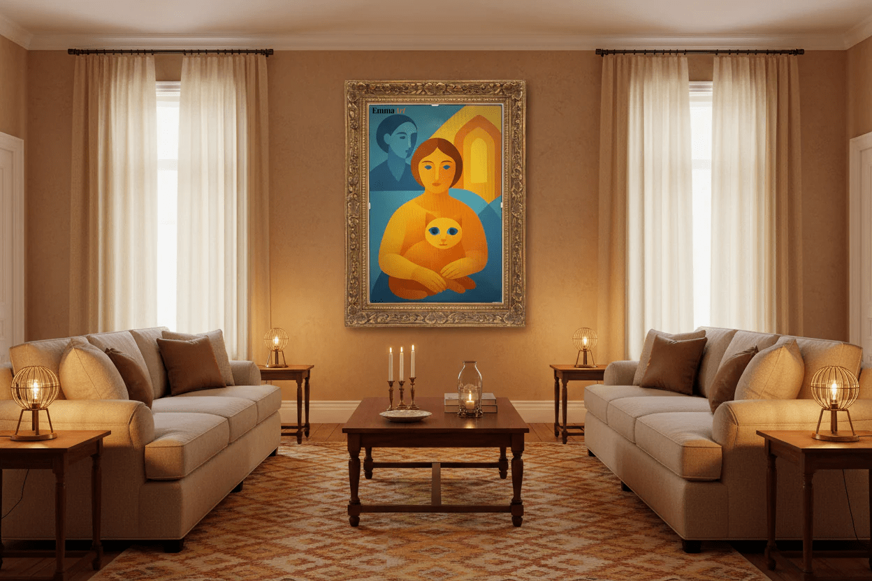 Holding Comfort - Digital Art Print | Woman & Cat Artwork