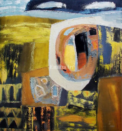 Ochre Horizon Textured Abstract Landscape Print - Digital art prints