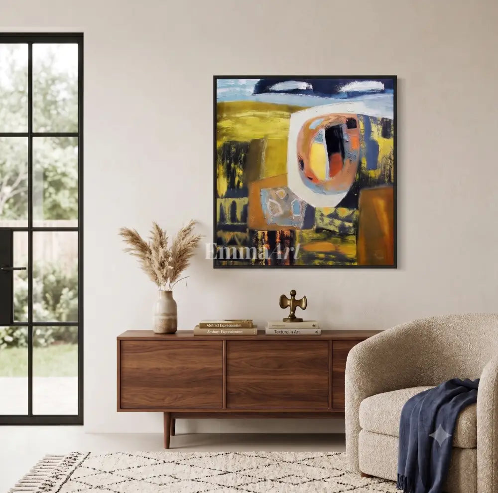 Ochre Horizon Textured Abstract Landscape Print - Digital art prints