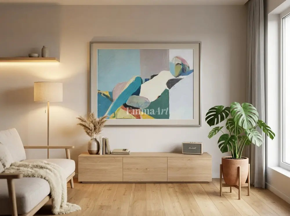 Serene Solitude – Mid-Century Modern Abstract Reclining Figure Art Print - Digital art prints