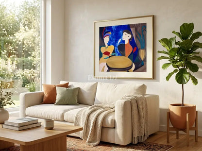 The Rendezvous – Mid-Century Modern Cubist Figurative Art Print - Digital art prints