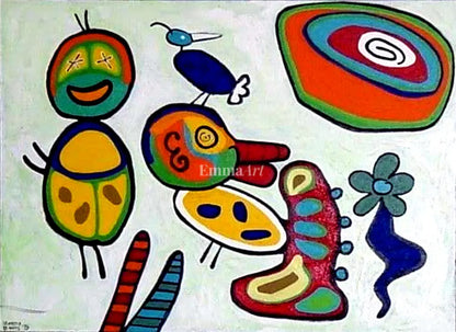 Whimsical Playroom Companions – Vibrant Abstract Kids Room Art Print - Digital art prints